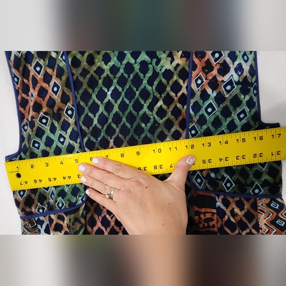 Ahoki Open Front Sleeveless Duster Long Jacket Cardigan Batik Block Print Vest - Picture 8 of 11